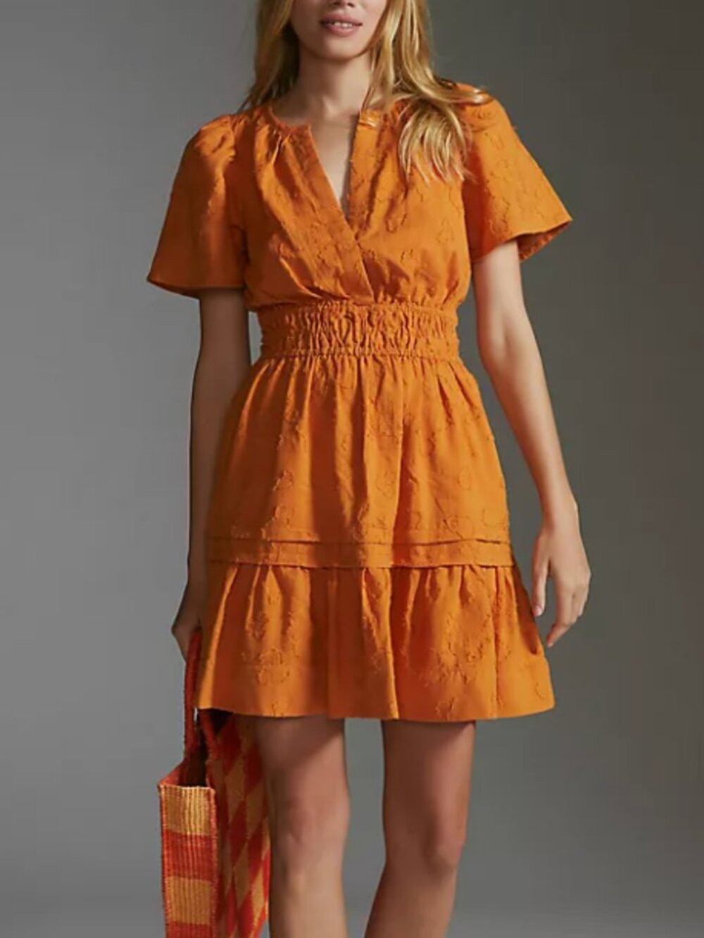by Anthropologie Rust Orange Swiss Dots Tiered Flowy Meshy Boho Dress